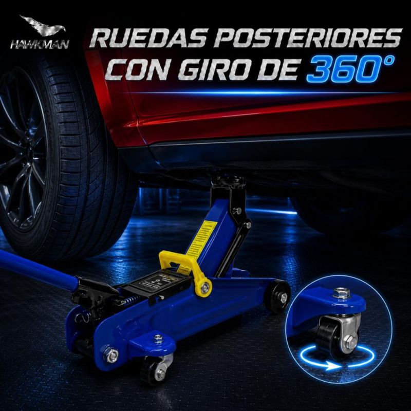 Gato Hidráulico Patin Hawkman 2 Ton Ruedas 360° Altura 11.5-30 cm Asa Removible
