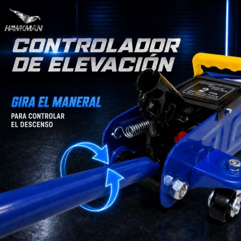 Gato Hidráulico Patin Hawkman 2 Ton Ruedas 360° Altura 11.5-30 cm Asa Removible
