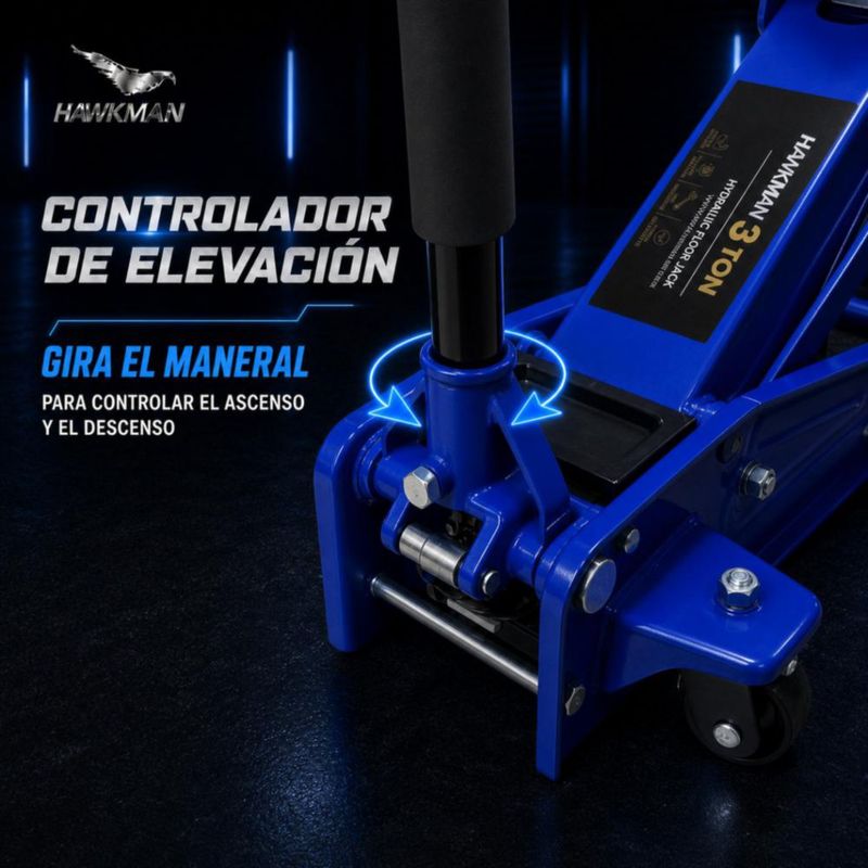 Gato Hidráulico Patín Hawkman 3 Ton Ruedas 360° Altura 13.5-45 cm Ruedas 360°