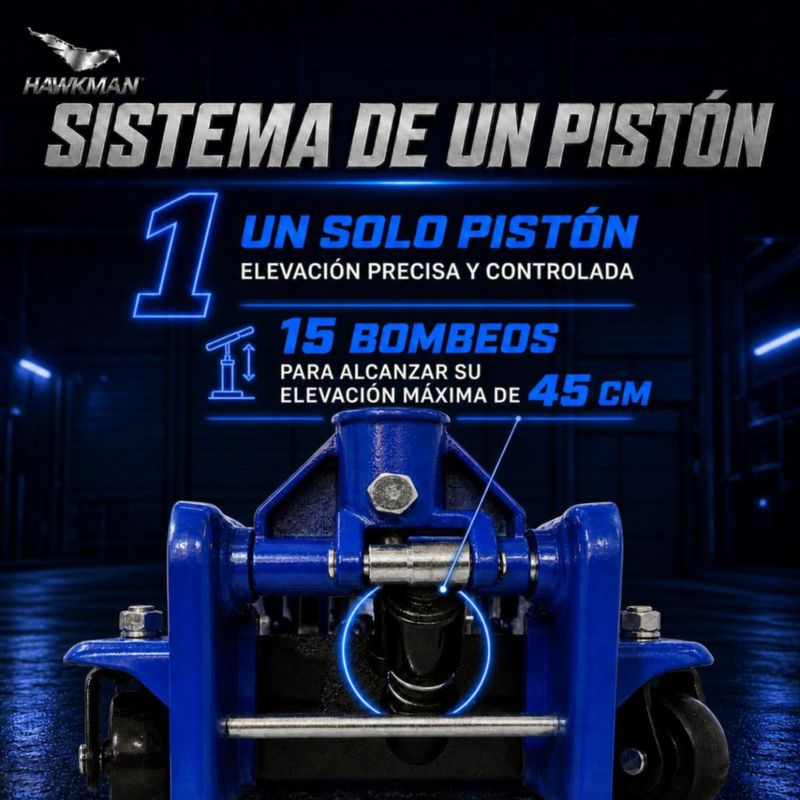 Gato Hidráulico Patín Hawkman 3 Ton Ruedas 360° Altura 13.5-45 cm Ruedas 360°