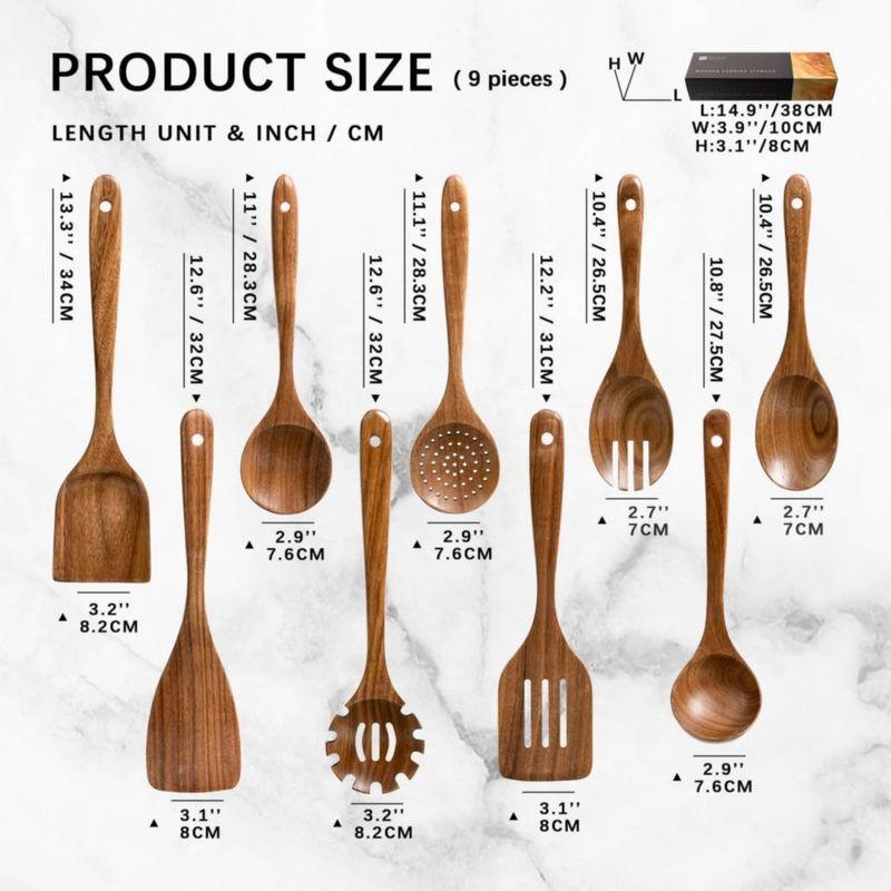 Juego de Utensilios de Cocina Hefild de 9 Piezas en Madera de Acacia