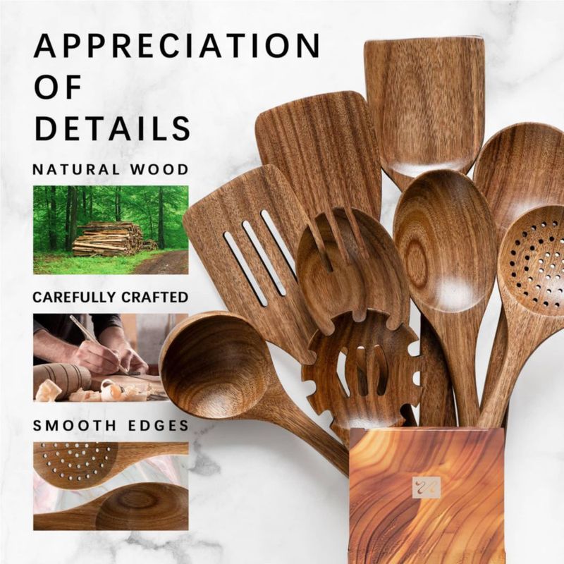 Juego de Utensilios de Cocina Hefild de 9 Piezas en Madera de Acacia