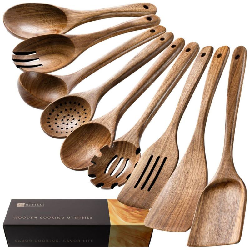 Juego de Utensilios de Cocina Hefild de 9 Piezas en Madera de Acacia