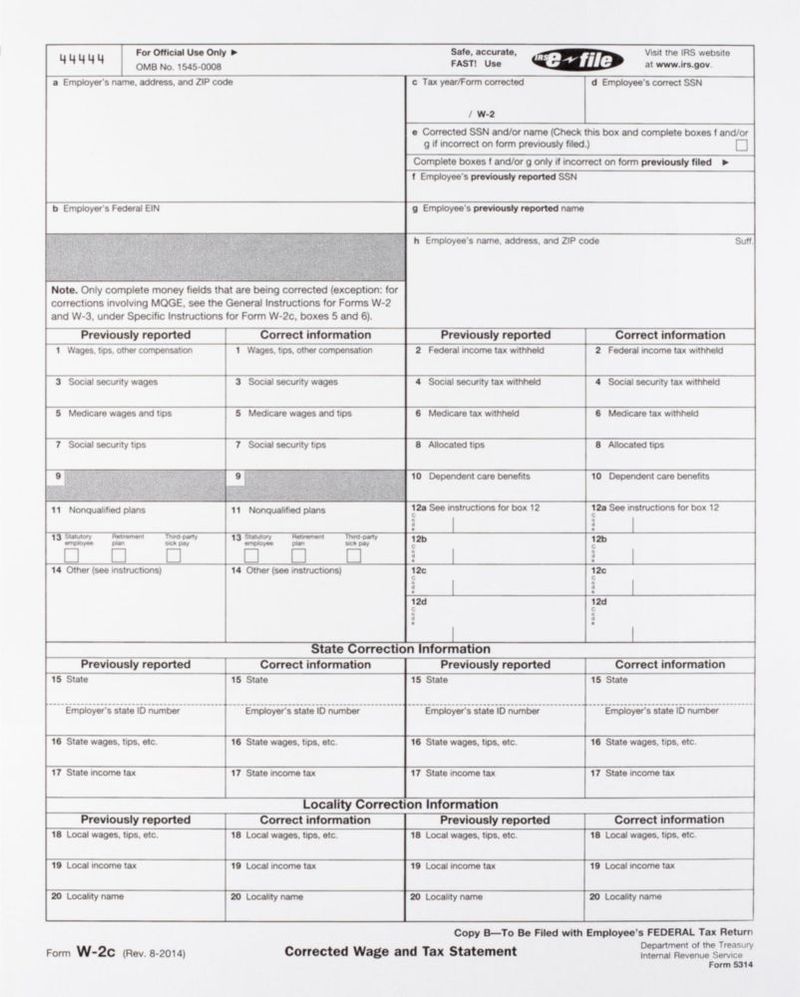 Formularios W-2C Dutymark de 4 partes – paquete de 25