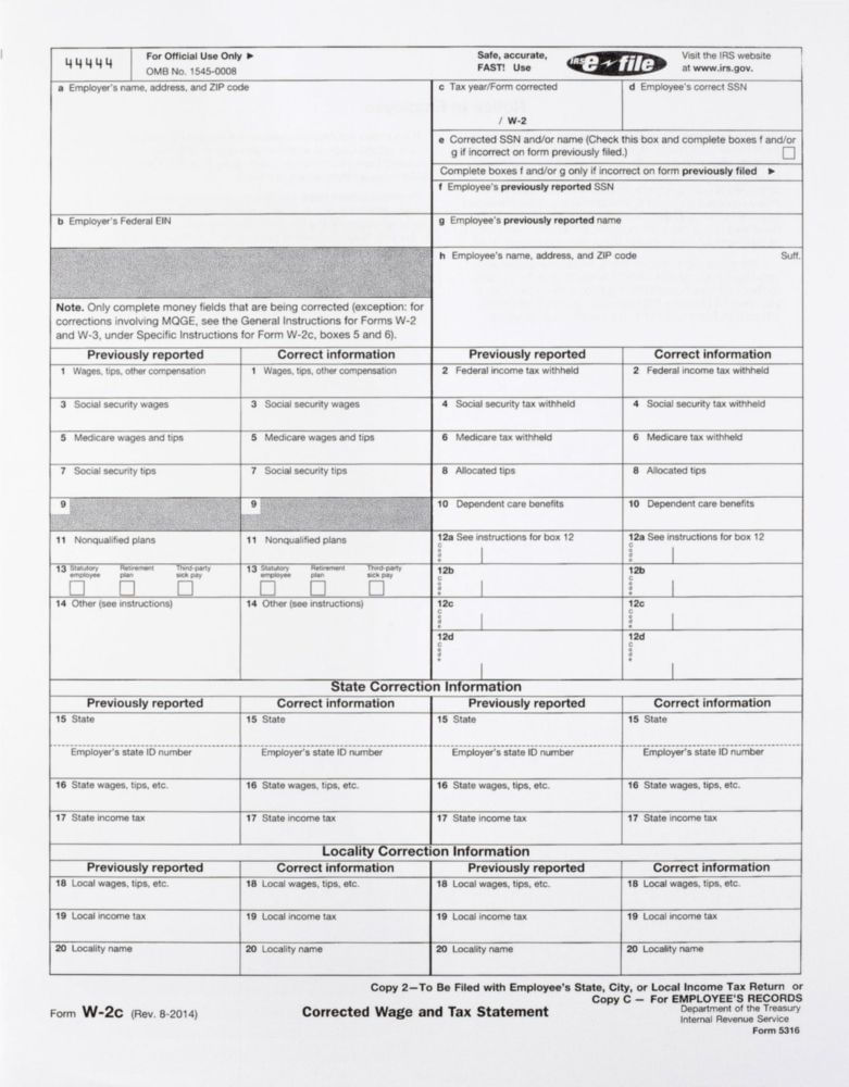 Formularios W-2C Dutymark de 4 partes – paquete de 25