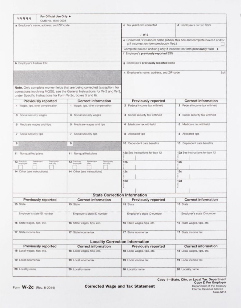 Formularios W-2C Dutymark de 4 partes – paquete de 25
