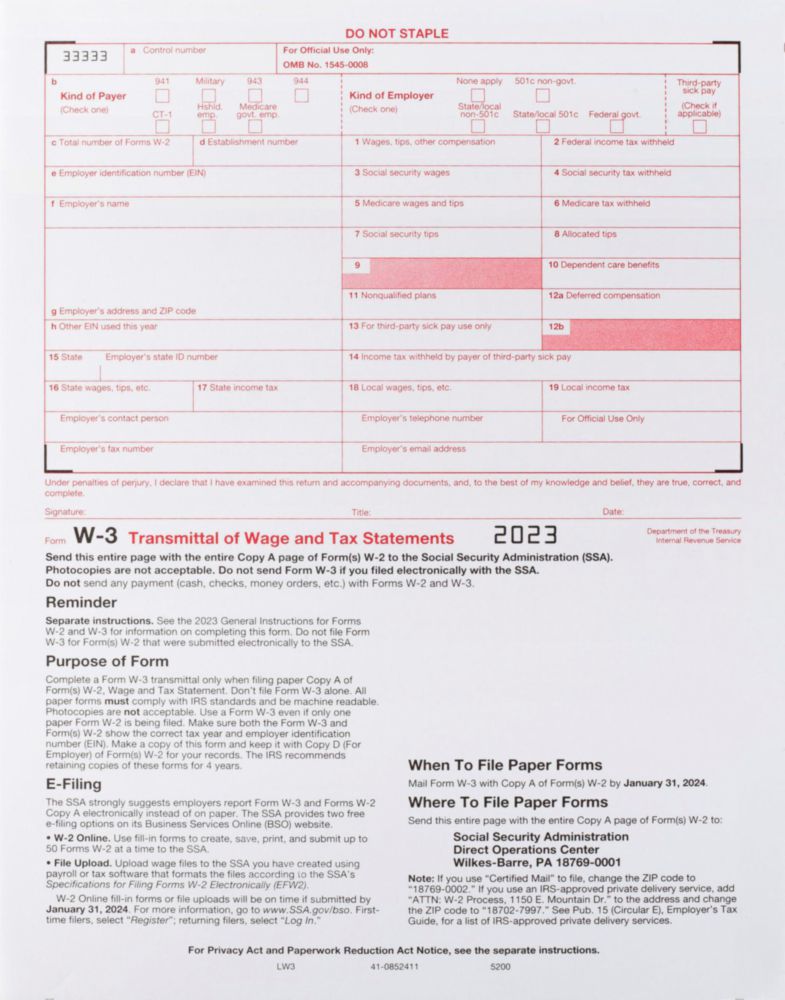 Formularios W-2C Dutymark de 4 partes – paquete de 25