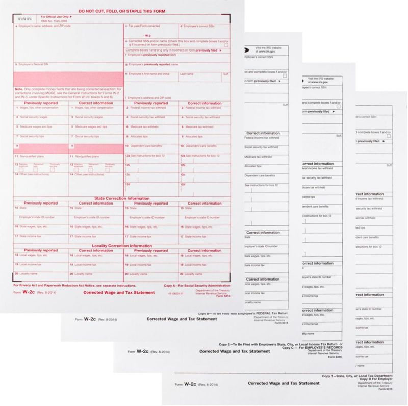Formularios W-2C Dutymark de 4 partes – paquete de 25