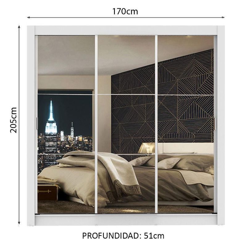 Ropero closet madesa mônaco 3 puertas 3 espejos blanco