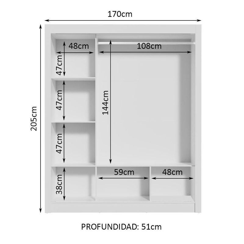 Ropero closet madesa mônaco 3 puertas 3 espejos blanco