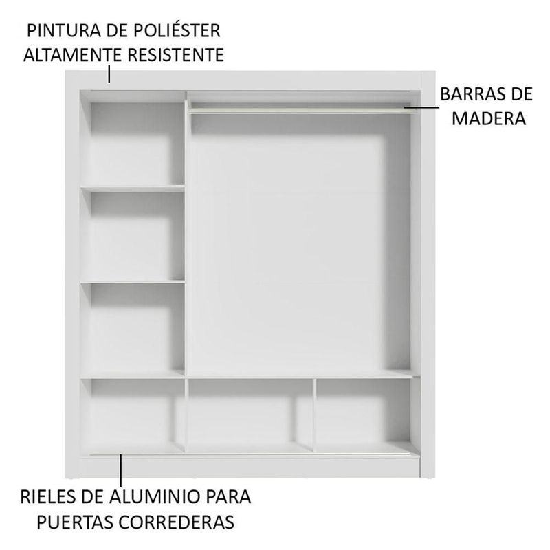 Ropero closet madesa mônaco 3 puertas 3 espejos blanco