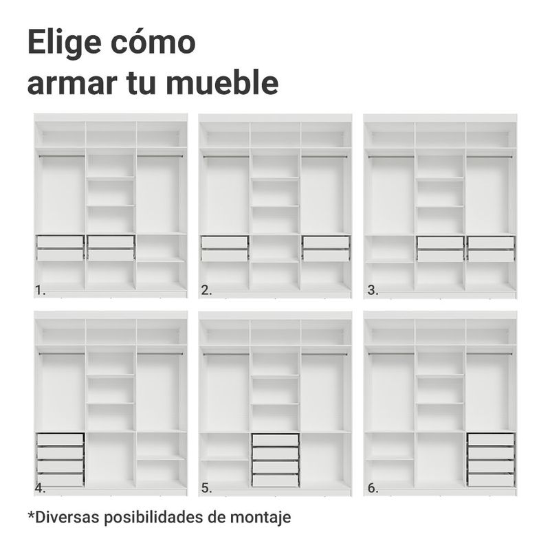 Ropero closet madesa venus 6 puertas 4 cajones 180cm bn