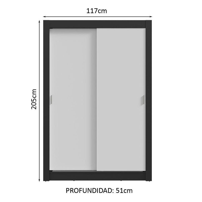Ropero closet madesa milano 2 puertas corredizas bn