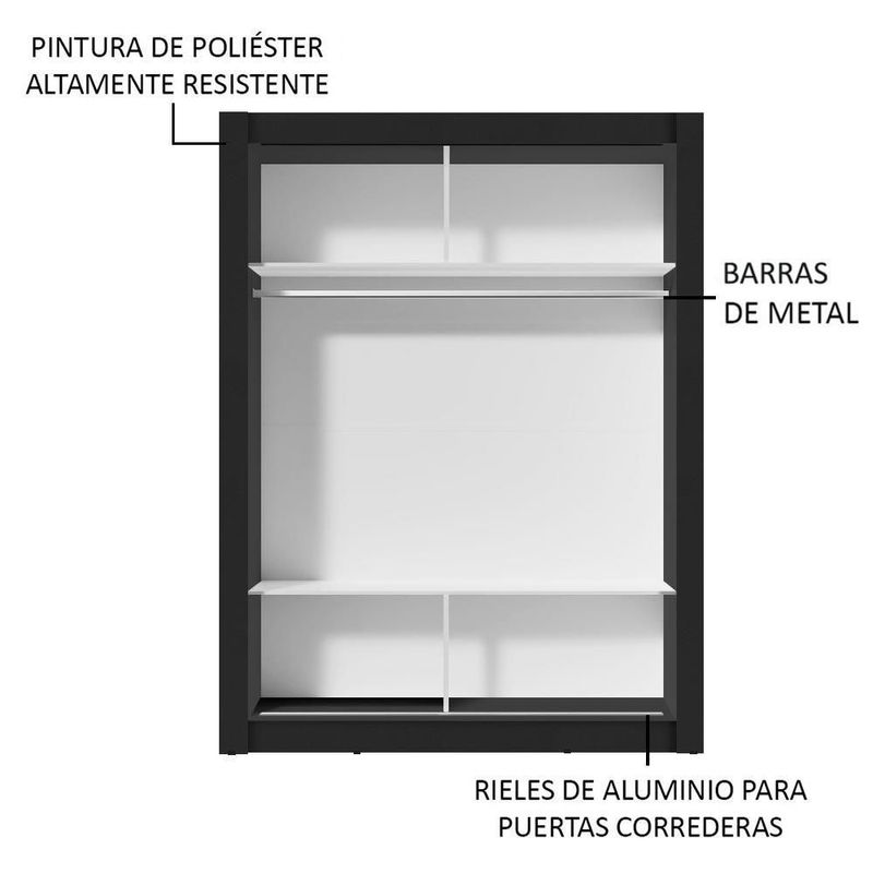 Ropero closet madesa denver 2 puertas 1 espejo negro 10