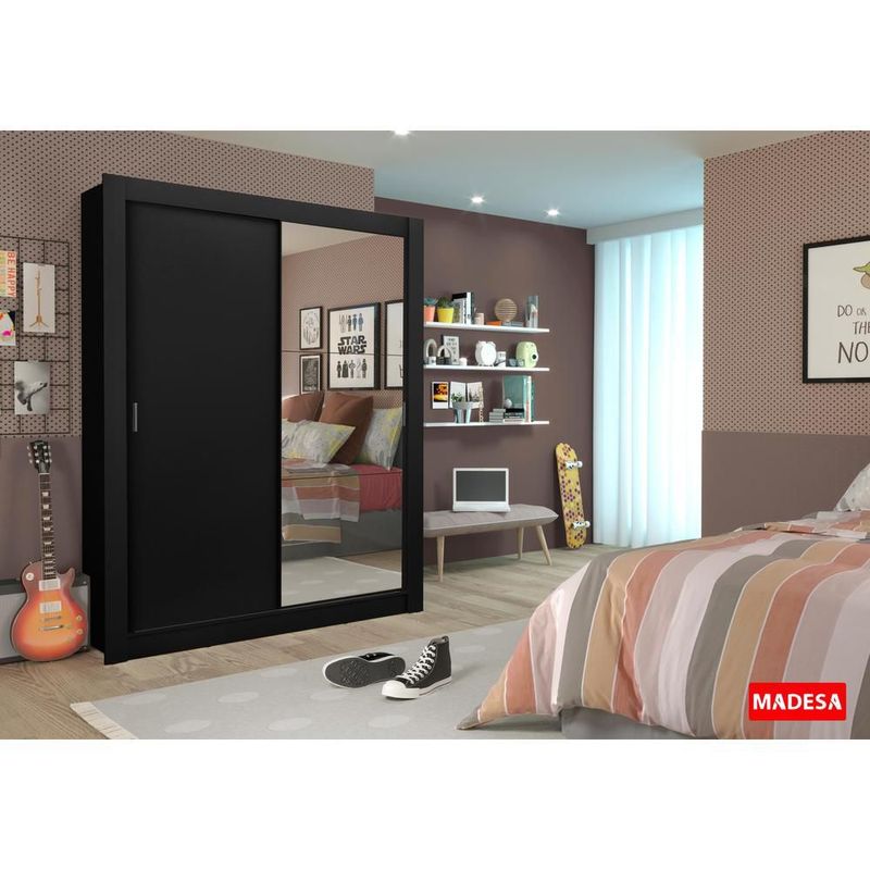 Ropero closet madesa denver 2 puertas 1 espejo negro 10