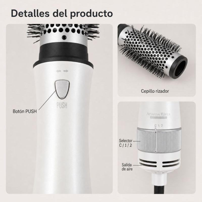 Cepillo Secador Ayvanna Rêver AR-CSM01 800W Blanco
