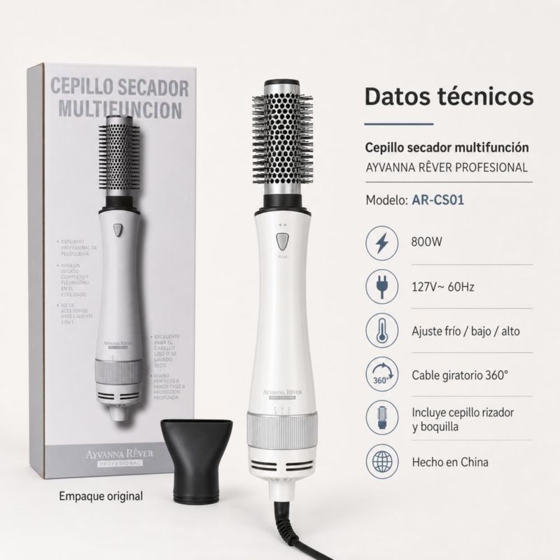 Cepillo Secador Ayvanna Rêver AR-CSM01 800W Blanco