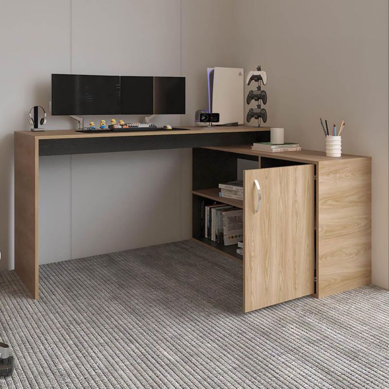 Escritorio En L Axis, Fresno Europeo y Wengue Virtual Muebles