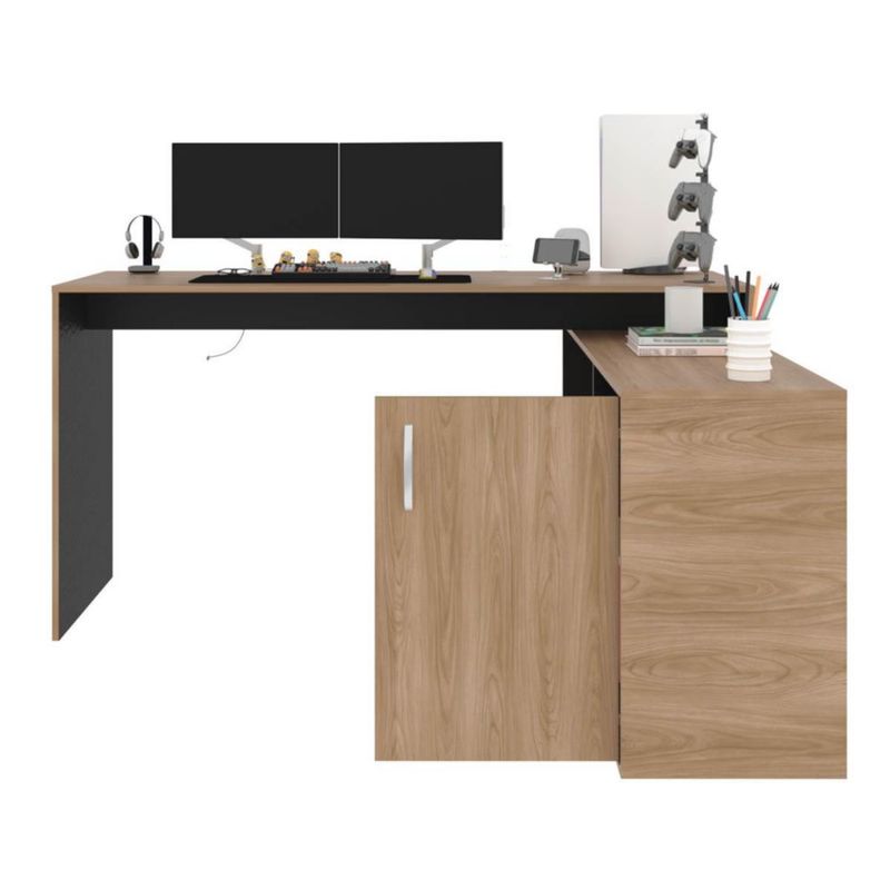 Escritorio En L Axis, Fresno Europeo y Wengue Virtual Muebles