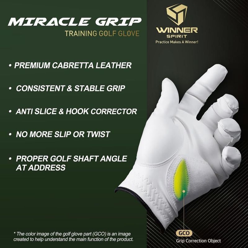 WINNER SPIRIT Guante de Golf de Entrenamiento Miracle Grip Tipo Suave Hombre S