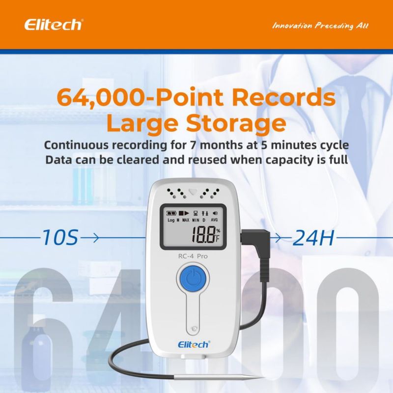 Registrador de datos Elitech RC-4HPro -40~85 °C 64 000 pts USB