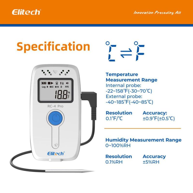 Registrador de datos Elitech RC-4HPro -40~85 °C 64 000 pts USB