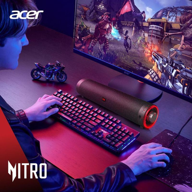 Barra de sonido para juegos Acer Nitro 2.0, Bocina Bluetooth/USB con Nitro Pulse RGB, Compatible con PC, Laptop,Monitor,Tablet, Smartphone, Xbox y PS5