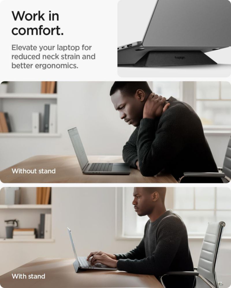 Soporte para laptop Spigen Slim Fold plegable ergonómico negro