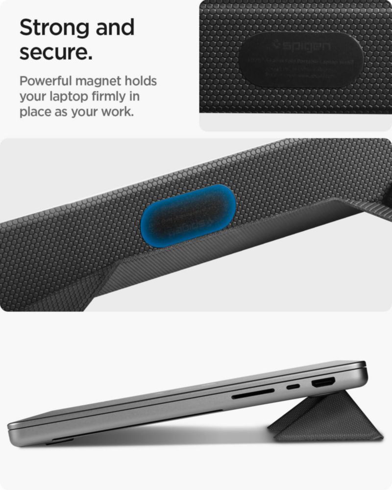 Soporte para laptop Spigen Slim Fold plegable ergonómico negro