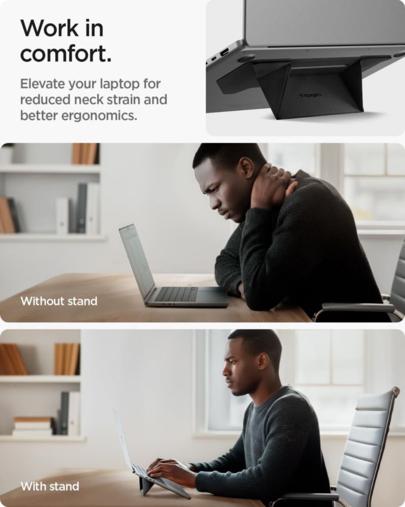 Soporte para laptop Spigen Slim Fold plegable de doble ángulo negro