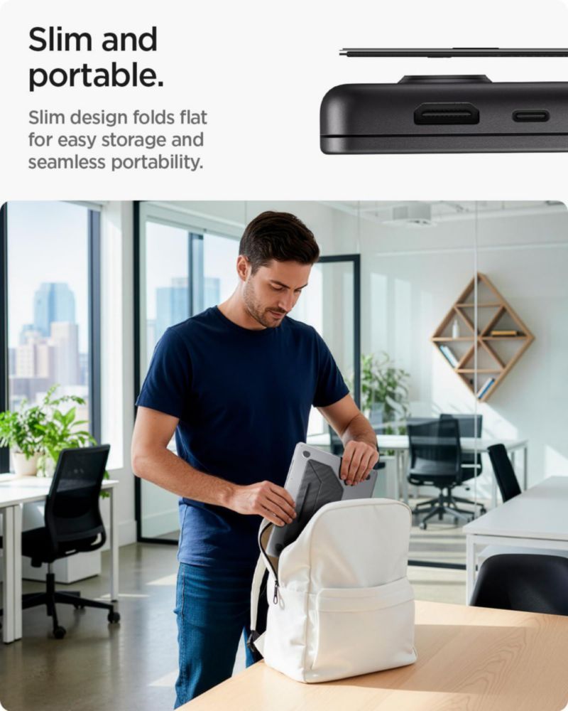Soporte para laptop Spigen Slim Fold plegable de doble ángulo negro