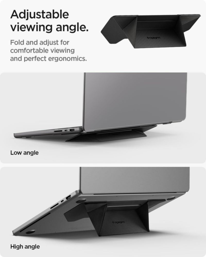 Soporte para laptop Spigen Slim Fold plegable de doble ángulo negro