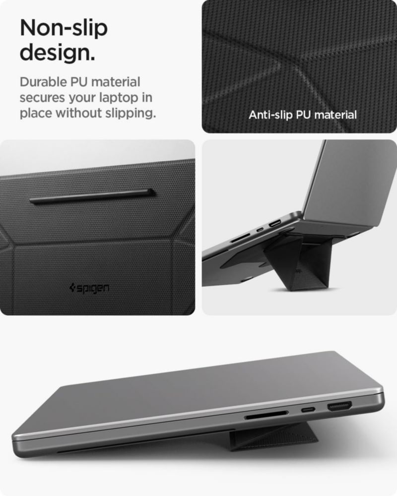Soporte para laptop Spigen Slim Fold plegable de doble ángulo negro