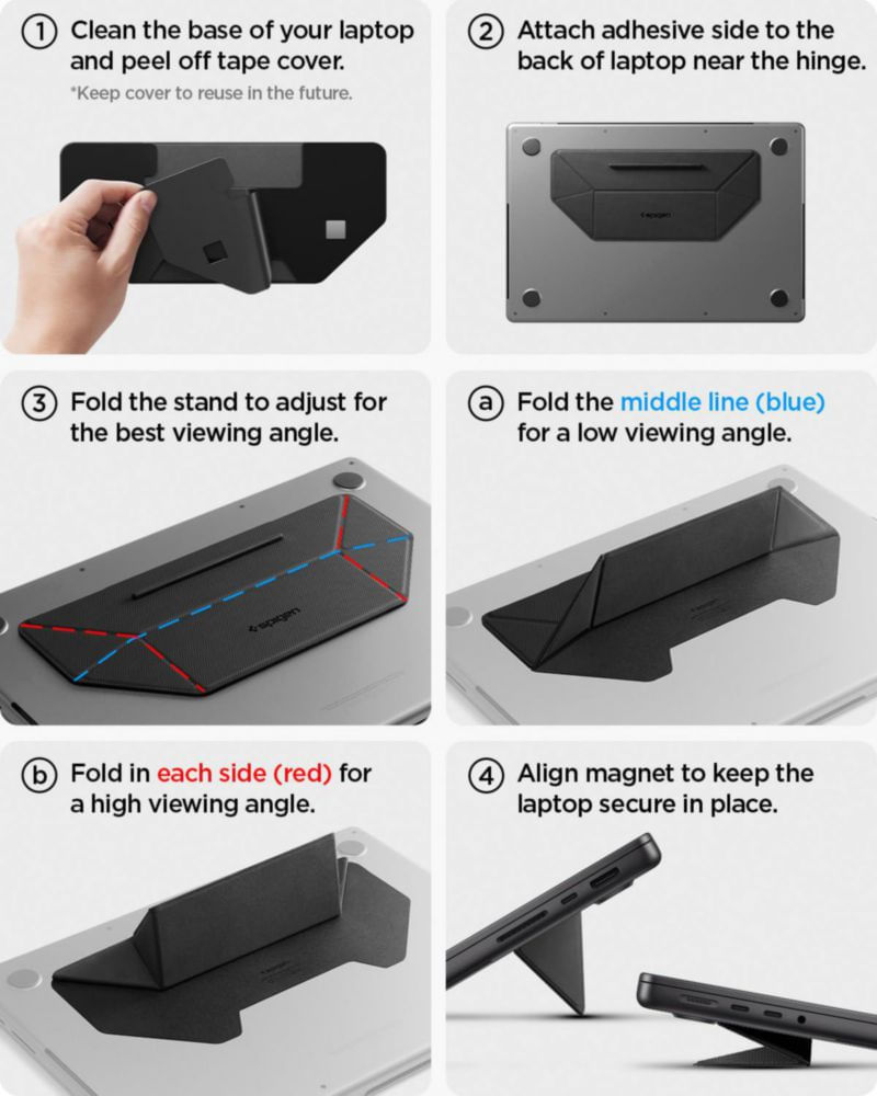 Soporte para laptop Spigen Slim Fold plegable de doble ángulo negro