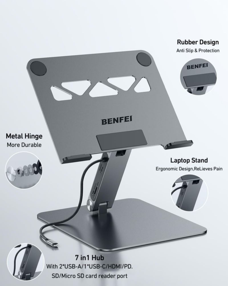 Soporte para laptop BENFEI USB-C 7 en 1 con dock HDMI 4K y PD de 100 W