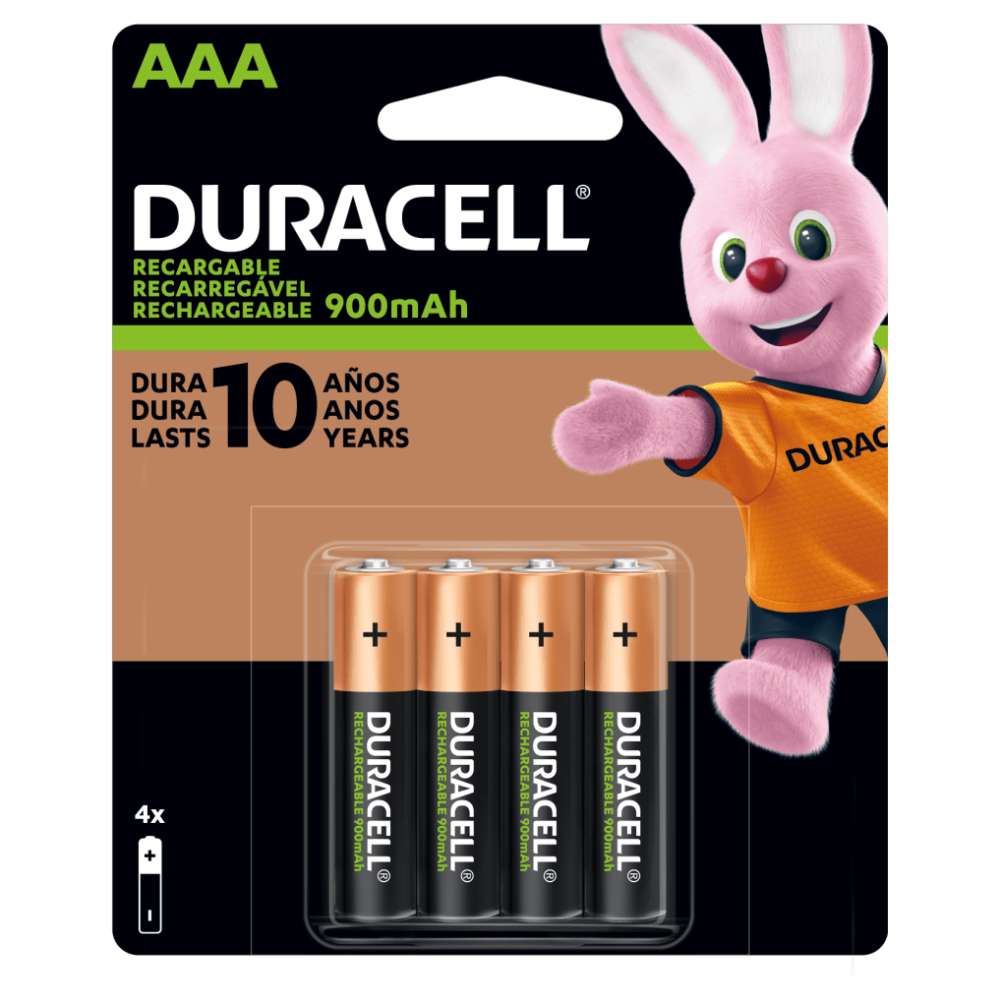 Pilas Baterías AAA Recargables Duracell 900 mAh con 4 Piezas