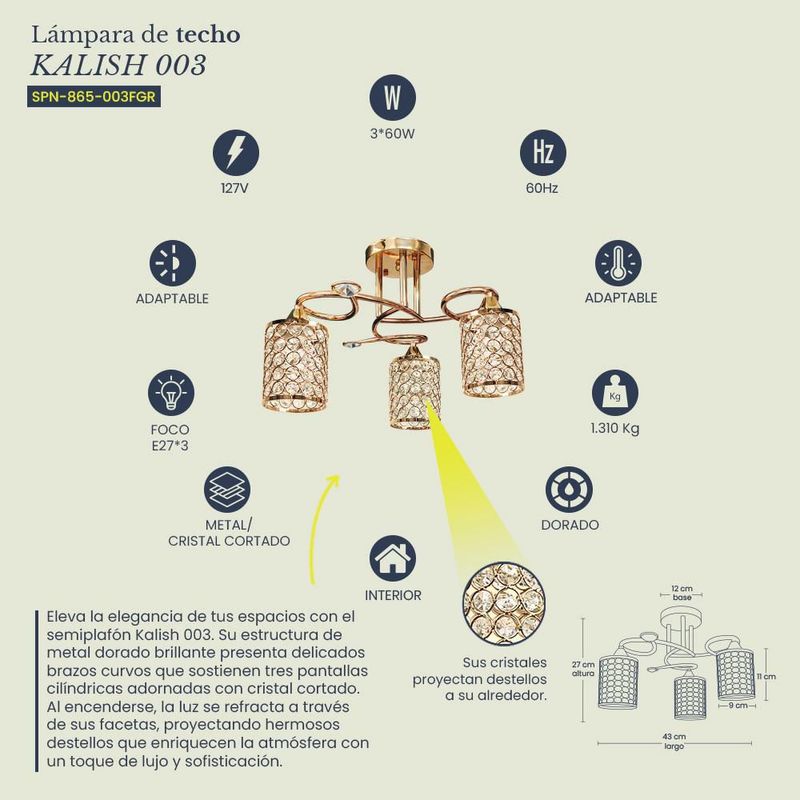 Lampara de techo Kalish 003 color dorado Mil luces