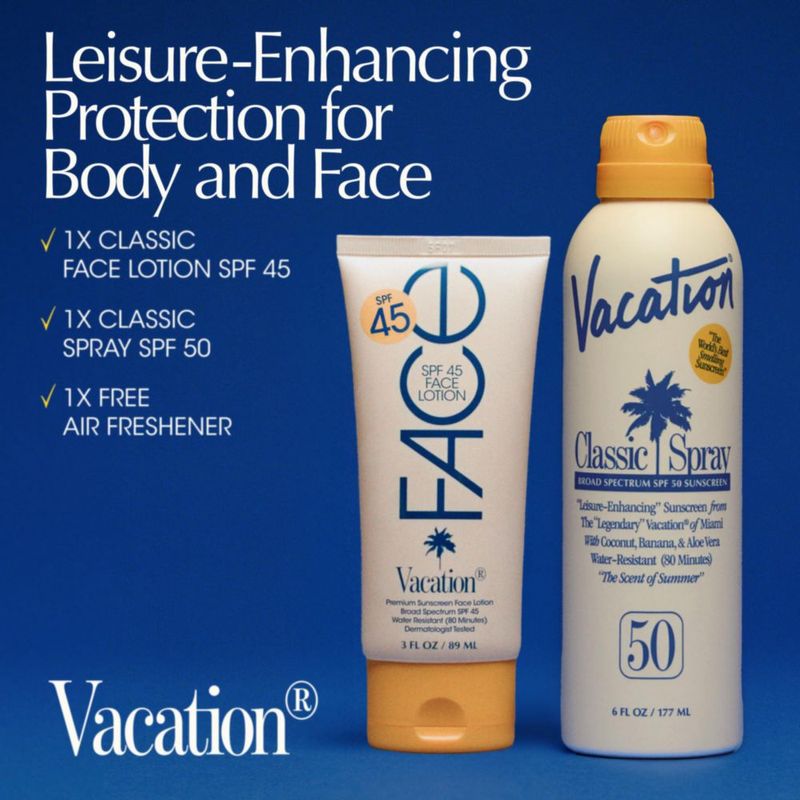 Set VACATION Protector Solar: Loción Facial + Spray Corporal + Ambientador