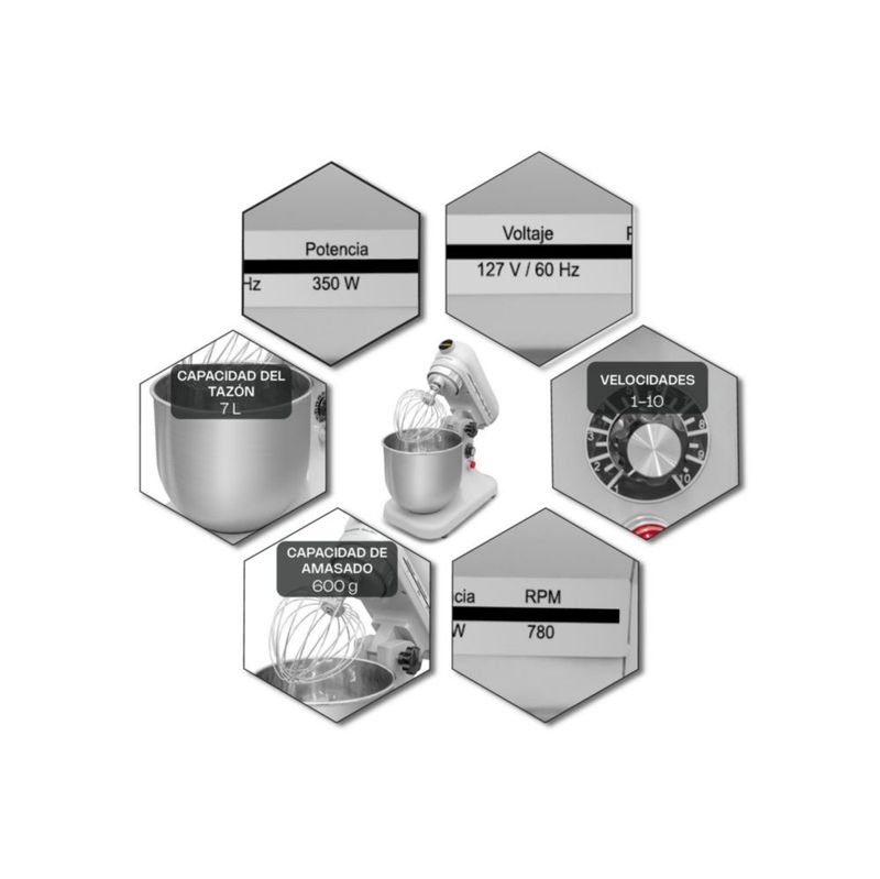 Batidora Industrial de Pedestal RHINO BATI-7 7 L 10 Velocidades 350 W