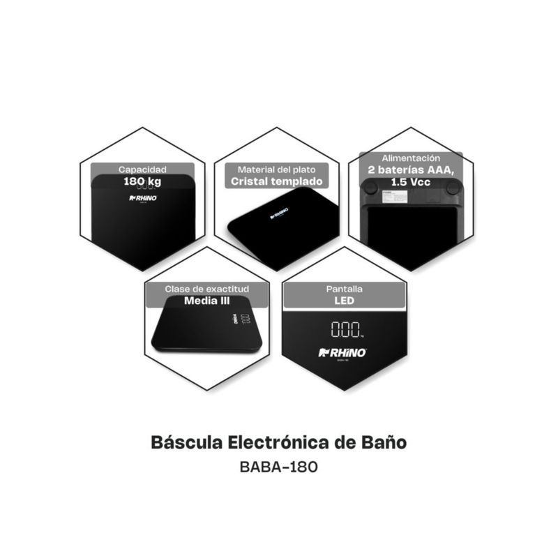 Báscula Digital Corporal RHINO BABA-180 Precisión 100 g