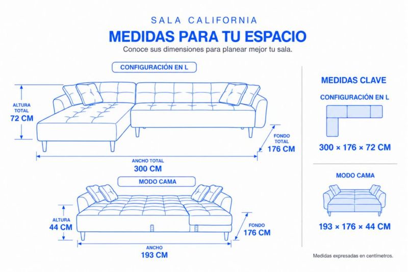 Sala Esquinera LASE Sofá Cama Reclinable Queen Size Reversible California Shedron