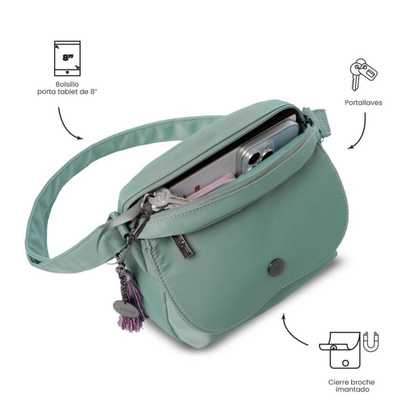 Bolsa de Dama - Mujer Crossbody Totto Corneana S Verde con Porta Tablet 8 y Sistema RFID