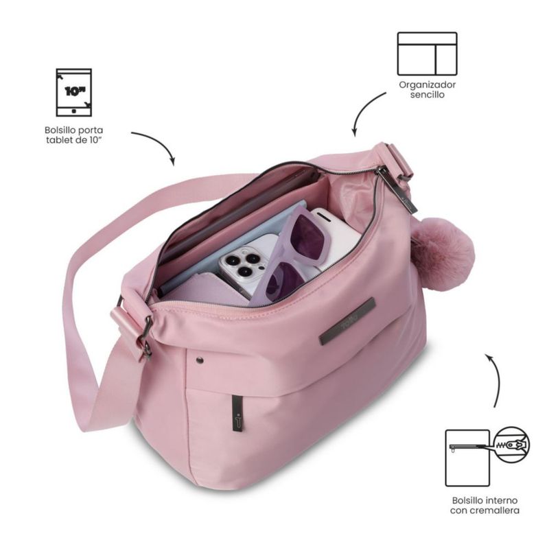 Bolsa de Dama - Mujer Crossbody Totto Adelaide 1 2.0 Rosa con Porta Tablet 10 y Múltiples Bolsillos