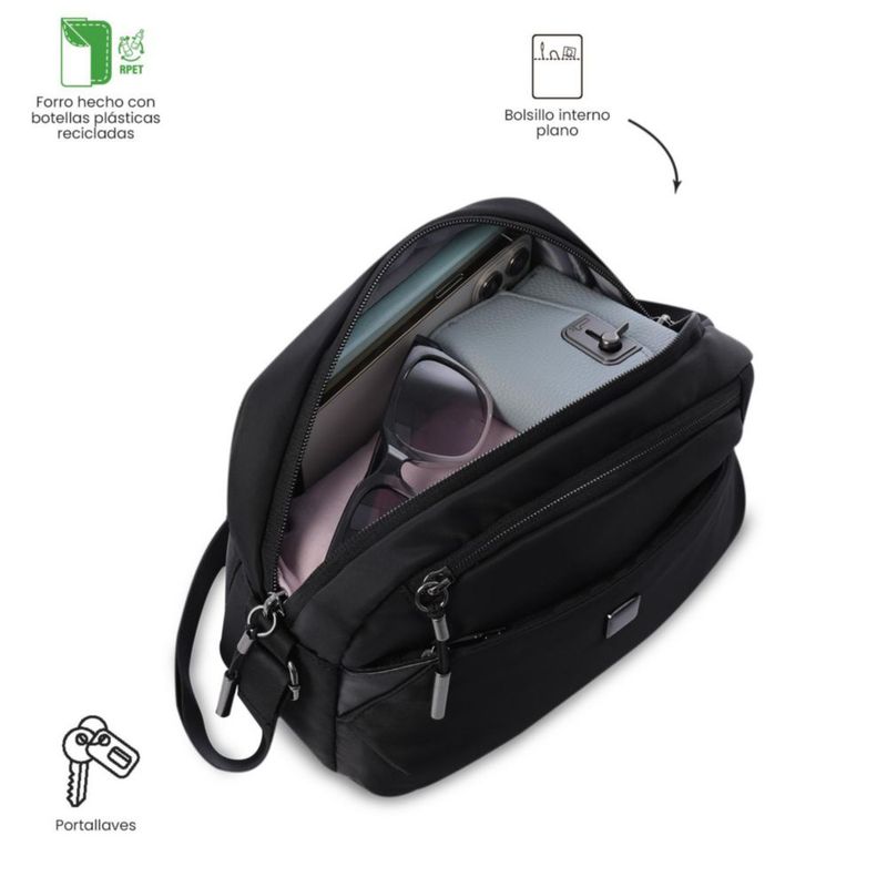 Bolsa de Dama - Mujer Crossbody - Bandolera Chica Totto Roxanne S Negra con Correas Ajustables.