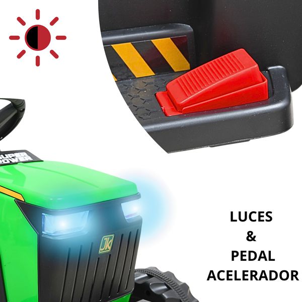 Montable Eléctrico Para Niños Mini Tractor Con Bastón Dirigible Volante Y Pedal Acelerador Luces Música Batería 12V - Verde