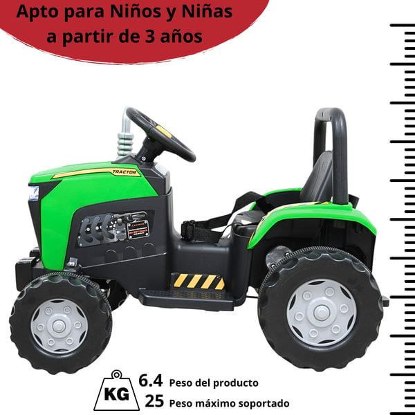 Montable Eléctrico Para Niños Mini Tractor Con Bastón Dirigible Volante Y Pedal Acelerador Luces Música Batería 12V - Verde