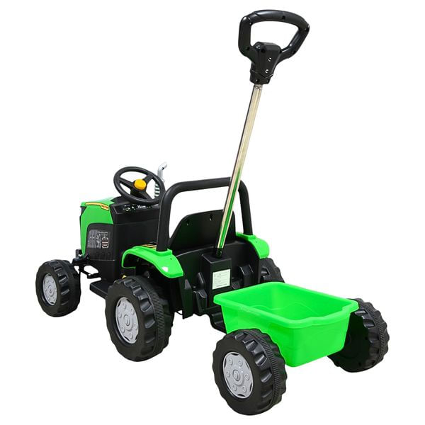 Montable Eléctrico Para Niños Mini Tractor Con Bastón Dirigible Volante Y Pedal Acelerador Luces Música Batería 12V - Verde