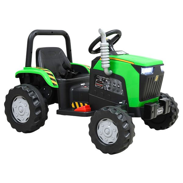 Montable Eléctrico Para Niños Mini Tractor Con Bastón Dirigible Volante Y Pedal Acelerador Luces Música Batería 12V - Verde