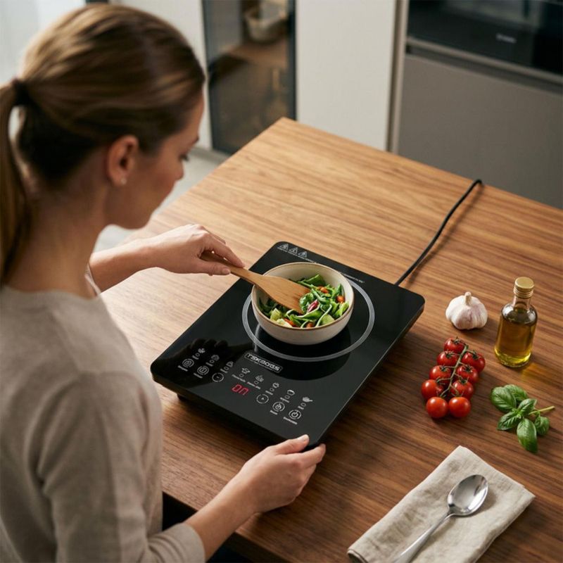 Parrilla Electrica de Inducción Portatil Vitroceramica Botones Tactiles 8 Niveles de potencia