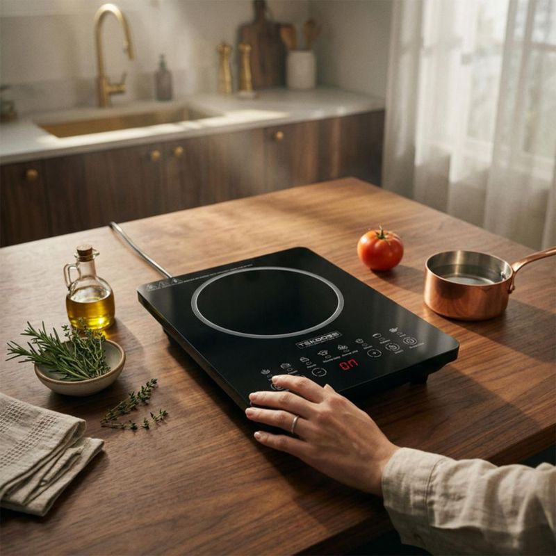 Parrilla Electrica de Inducción Portatil Vitroceramica Botones Tactiles 8 Niveles de potencia
